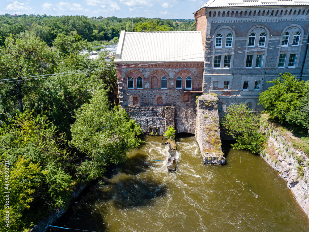 Aerial photo of a hydroelectric power plant Aerial photo of a hydroelectric power plant