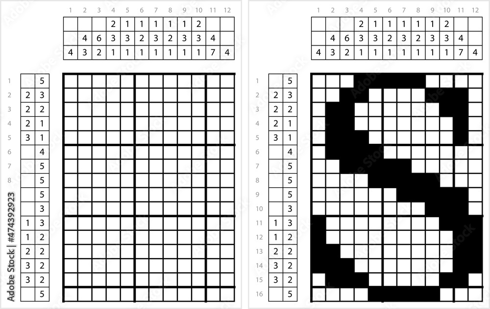 Fototapeta premium Alphabet S Nonogram Pixel Art M_2112002