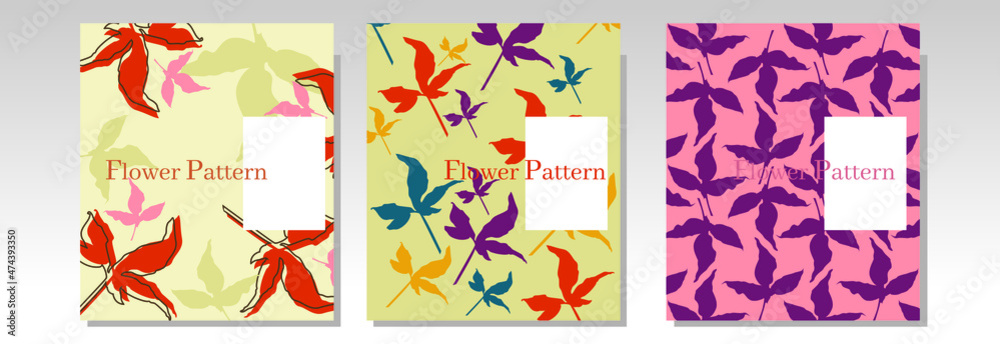 Composition of a series of floral patterns with exotic palm leaves. Modern exotic design