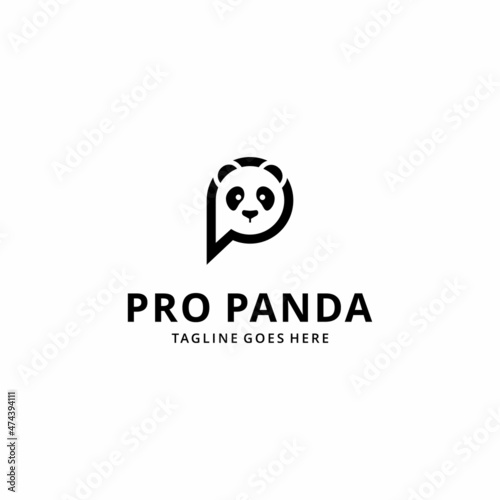 Illustration of letter P with panda vector logo design. panda icon letter P