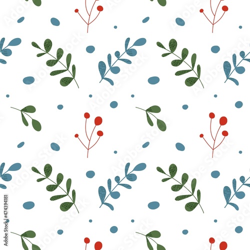 Wallpaper Mural Leaves and berries seamless vector pattern. Floral hand drawn modern print. Good for wallpaper, fabric, wrapping, textile, greeting card. Torontodigital.ca