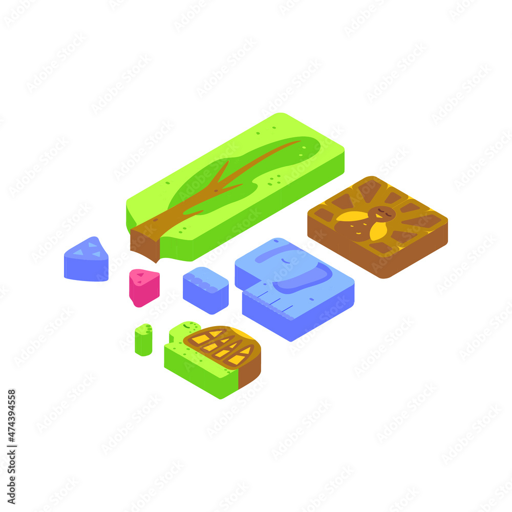 Obraz premium Isometric Letter T Words Flat Alphabet. Vector Illustration of Single ABC Objects.