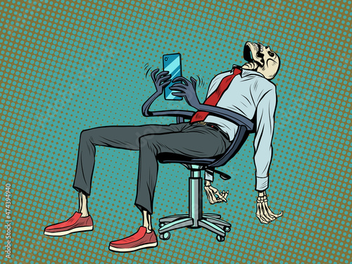 The businessman died in the office, but the robot chair continues to work for him and respond to messages in the smartphone