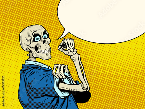 We Can Do It The positive skeleton of a businessman. Good business, positive dead man, business survival in a difficult period of the economy