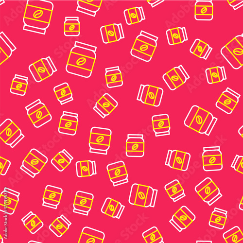 Line Coffee jar bottle icon isolated seamless pattern on red background. Vector