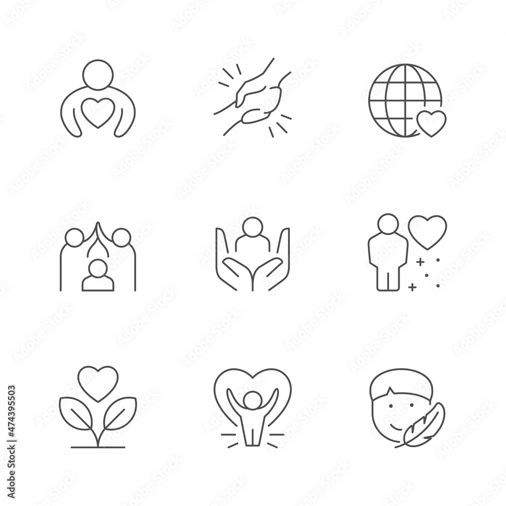 Set line icons of care and support Set line icons of care and support