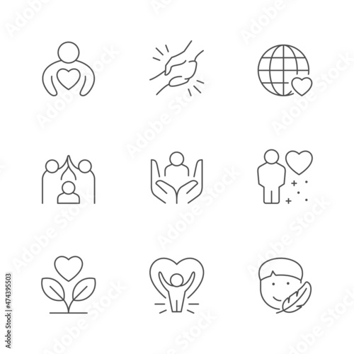 Set line icons of care and support