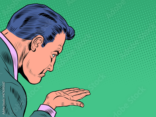 A disgruntled man with an empty hand. Human emotions. Anger frustration resentment