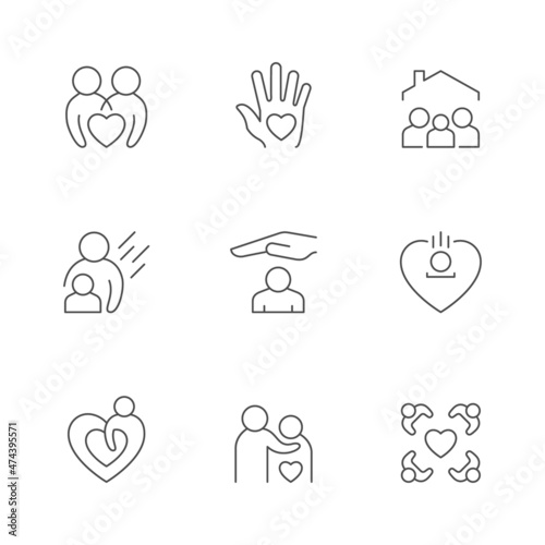 Set line icons of care and support