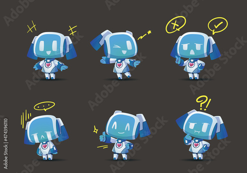 cute friendy white robot mascot set