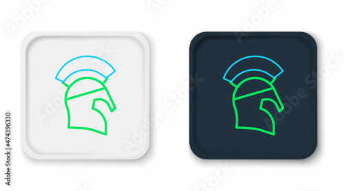 Line Greek helmet icon isolated on white background. Antiques helmet for head protection soldiers with a crest of feathers or horsehair. Colorful outline concept. Vector