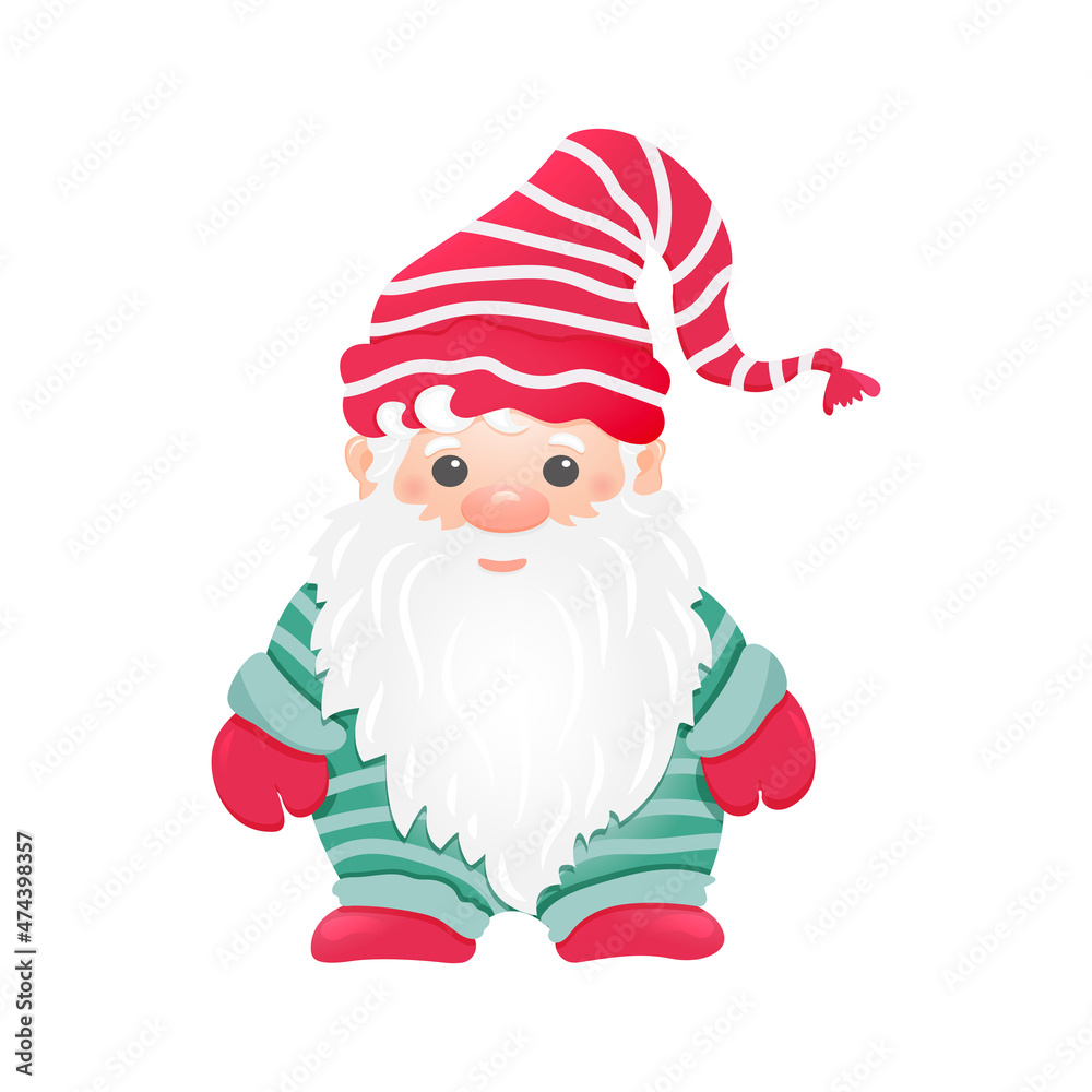 Little Christmas gnome in red striped hat. Little Christmas gnome in red striped hat.