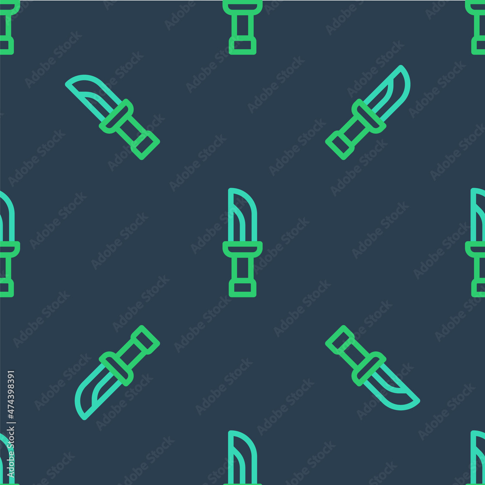 Line Knife icon isolated seamless pattern on blue background. Cutlery symbol. Vector