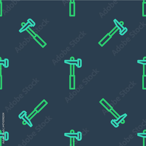 Line Hammer icon isolated seamless pattern on blue background. Tool for repair. Vector