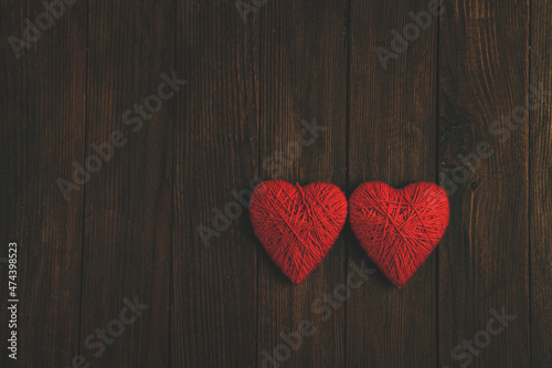 Love hearts on wooden texture background. Valentines day card concept. Heart for Valentines Day Background.