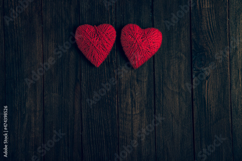 Love hearts on wooden texture background. Valentines day card concept. Heart for Valentines Day Background.