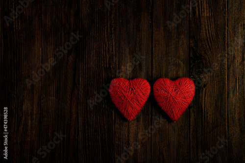 Love hearts on wooden texture background. Valentines day card concept. Heart for Valentines Day Background.