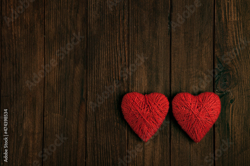 Love hearts on wooden texture background. Valentines day card concept. Heart for Valentines Day Background.