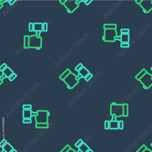 Line Auction hammer icon isolated seamless pattern on blue background. Gavel - hammer of judge or auctioneer. Bidding process, deal done. Auction bidding. Vector