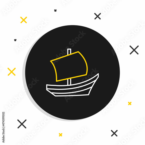 Line Egyptian ship icon isolated on white background. Egyptian papyrus boat. Colorful outline concept. Vector