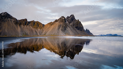 Landscape of Vestrahorn mountaine on Stokksnes cape in Iceland. Best famouse travel locations. Scenic Image of Iceland photo