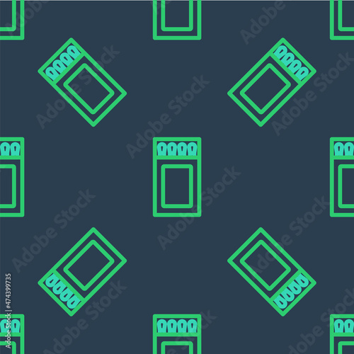 Line Open matchbox and matches icon isolated seamless pattern on blue background. Vector