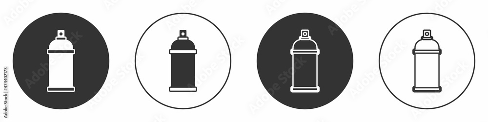 Black Paint spray can icon isolated on white background. Circle button. Vector Black Paint spray can icon isolated on white background. Circle button. Vector