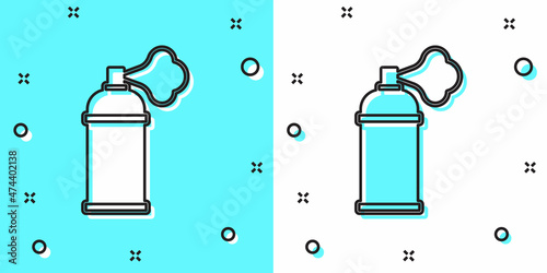 Black line Paint spray can icon isolated on green and white background. Random dynamic shapes. Vector