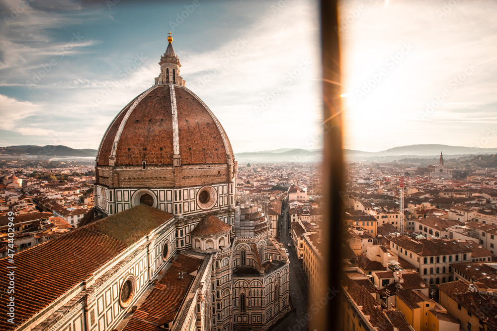 Fototapeta premium High view from Santa Maria del Fiore cathedral in Firenze, Tuscany, Italy.