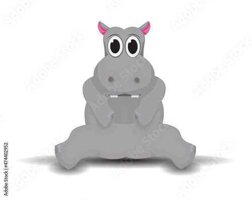 cartoon baby hippo sitting on the ground isolated