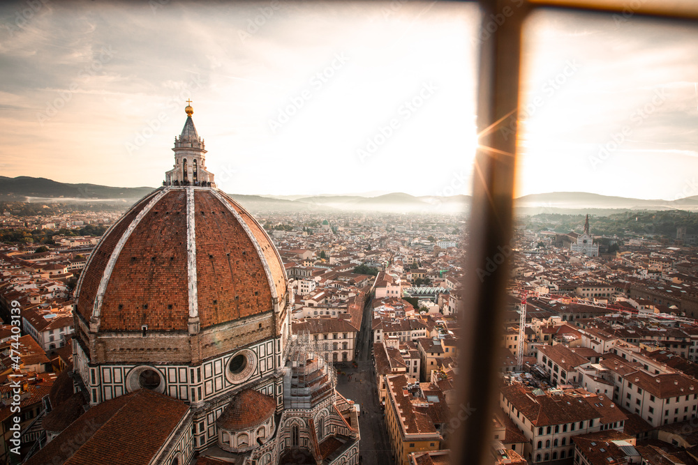 Fototapeta premium High view from Santa Maria del Fiore cathedral in Firenze, Tuscany, Italy.