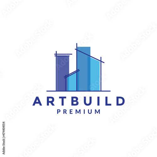 line abstract blue building architect logo symbol icon vector graphic design illustration idea creative