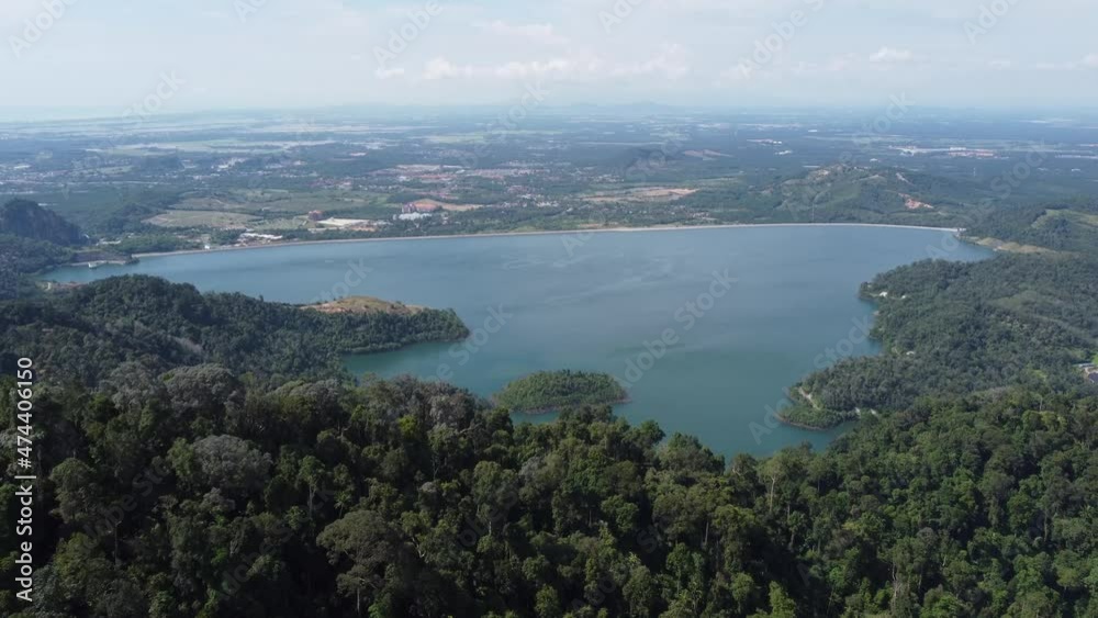 Aerial view blue lake Mengkuang Dam, Bukit Mertajam in hot sunny day Aerial view blue lake Mengkuang Dam, Bukit Mertajam in hot sunny day