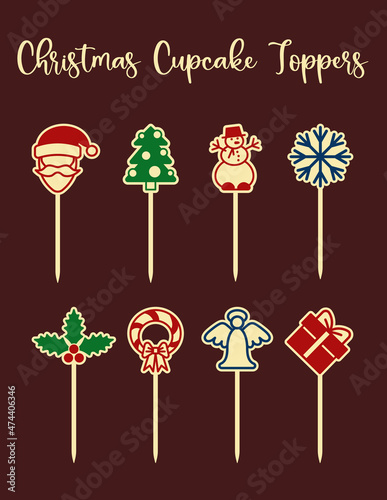 Cake or cupcake toppers. Vector template with Holiday sign silhouette.