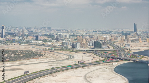 Photography Panoramic skyline of the Dubai city with modern skyscrapers in Deira and Zabeel