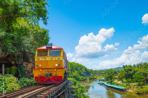Death Railway with train Famous place in Kanchanaburi Thailand