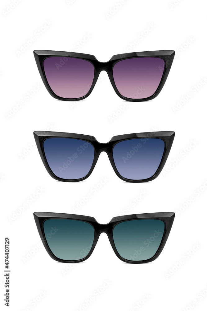 Set of colorful cat eye sunglasses isolated on white background. Set of colorful cat eye sunglasses isolated on white background.