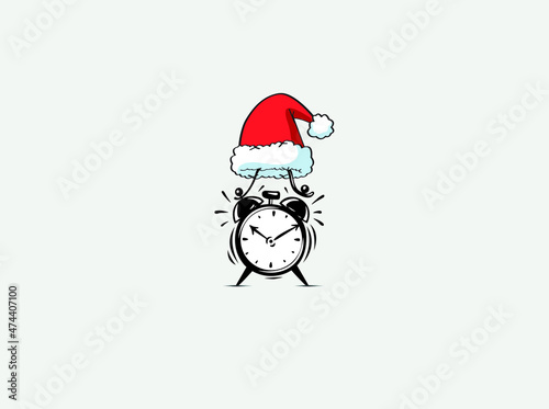 merry Christmas day. vector Santa Claus hat with table clock