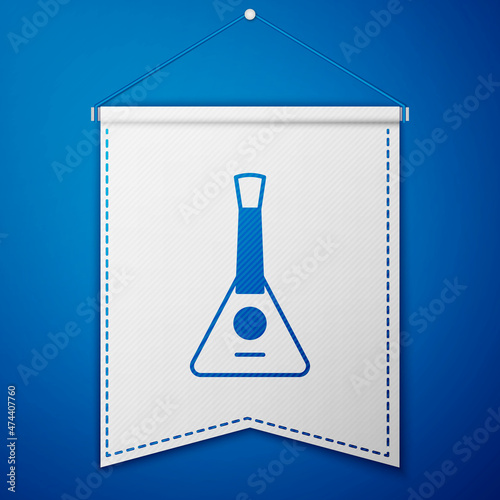 Blue Musical instrument balalaika icon isolated on blue background. White pennant template. Vector