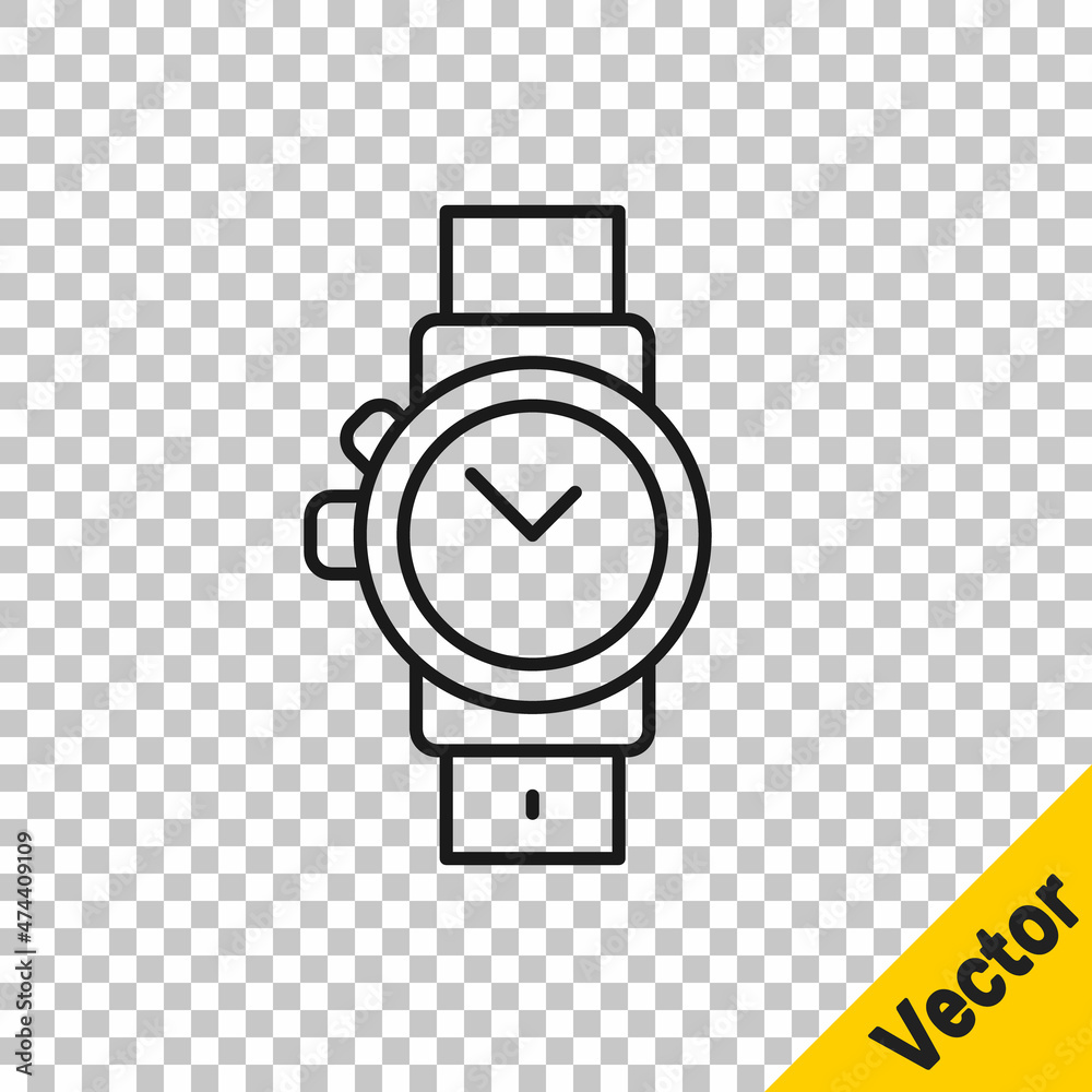 Black line Wrist watch icon isolated on transparent background. Wristwatch icon. Vector