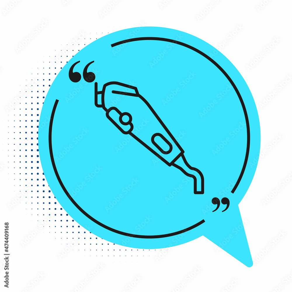 Black line Electrical hair clipper or shaver icon isolated on white background. Barbershop symbol. Blue speech bubble symbol. Vector Black line Electrical hair clipper or shaver icon isolated on white background. Barbershop symbol. Blue speech bubble symbol. Vector