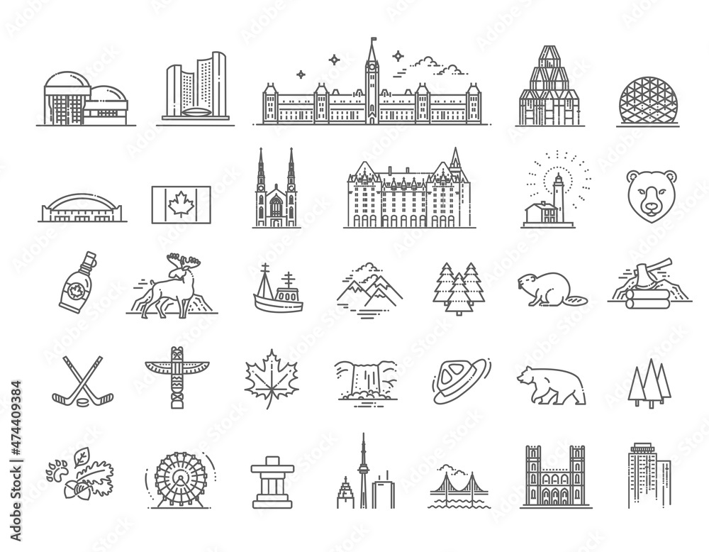 Travel Canada traditional objects. Vector collection