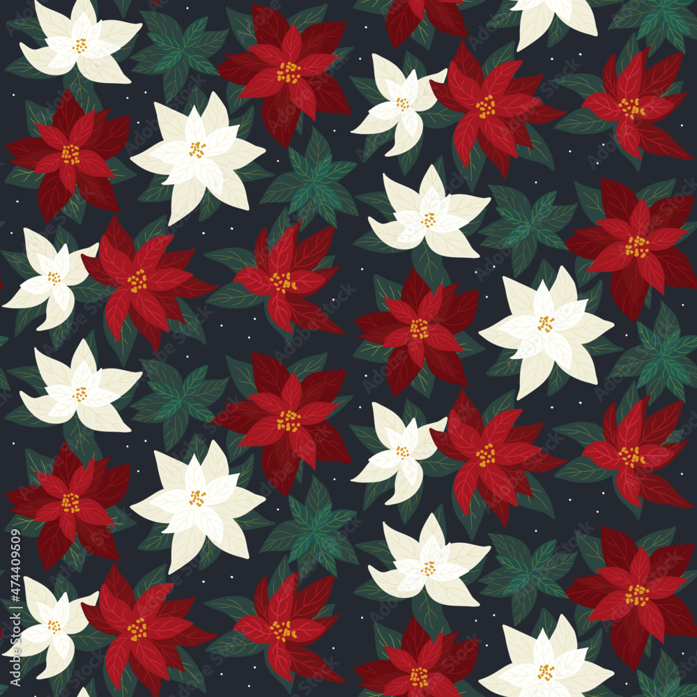Poinsettia Star Flowers seamless pattern design Poinsettia Star Flowers seamless pattern design