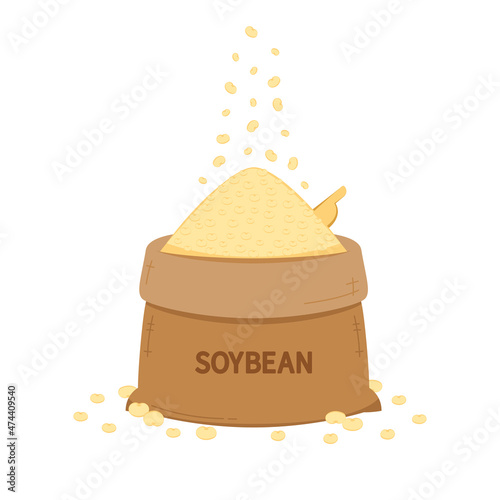 Soybean in a sack. Pile of Soybean vector. Soybean on white background.