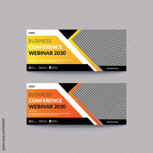 Business webinar conference invitation banner design template. Modern banner design with place for the photo. Usable for banner, cover, and header