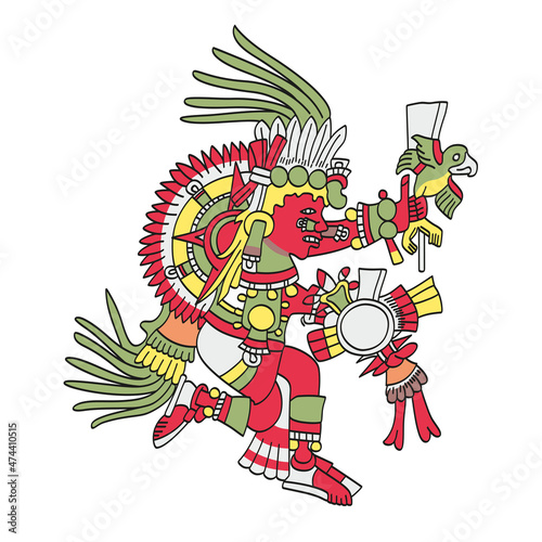 Tonatiuh, the fifth sun or Nahui Ollin, Aztec sun god. Should mankind fail, the fifth sun will go black, the world will be shattered by catastrophic earthquakes and the Tzitzimimeh will slay humanity.