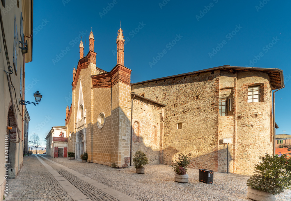 Cuneo, Italy - December 11, 2021: Monumental complex of San Francesco former church now a place of cultural activities and houses the headquarters of the Civic Museum in via Santa Maria