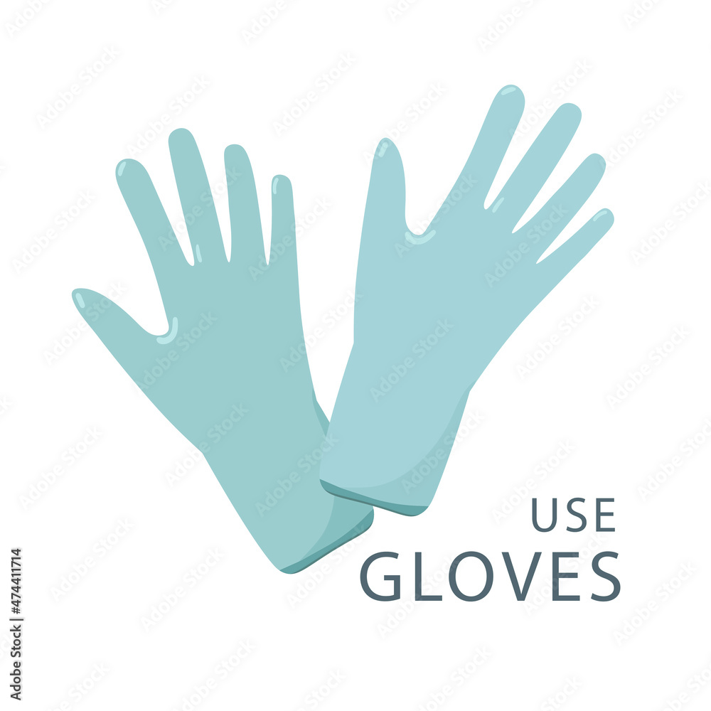 Vector latex rubber gloves in flat design for epidemic prevention concept or antibacterial, disinfection, sterilization, housework. Vector latex rubber gloves in flat design for epidemic prevention concept or antibacterial, disinfection, sterilization, housework.