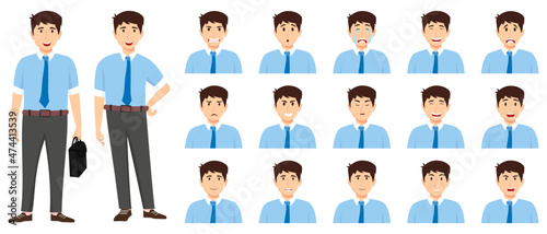 Cute businessman set an avatar set with different facial expression and emotion angry cry happy excited cheerful posing isolated