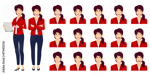 Cute businesswoman set an avatar set with different facial expression and emotion angry cry happy isolated